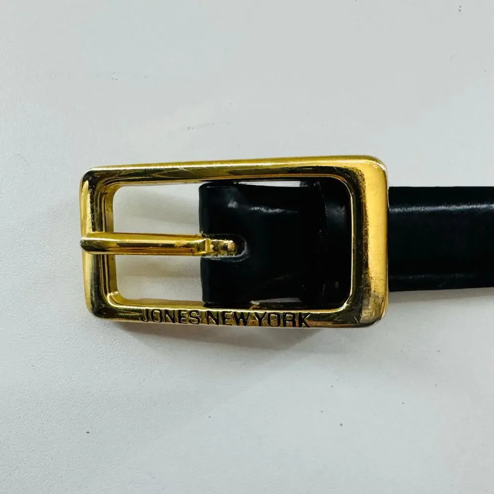 Vintage 1980s Black Brass Buckle Jones New York Belt 1X Fits 32-35 Taiwan